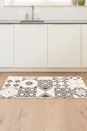 Tapis vinyle 'Chiny' gris et noir Dernier Modèle